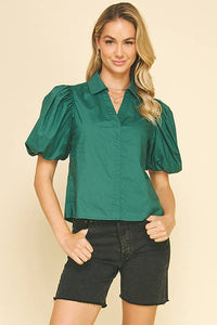 BUBBLE SLEEVE BLOUSE TOP - 5707TB: FAIRY RED / S