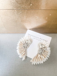 Ivory Gold Ombré Beaded Crystal Winged Statement Earrings