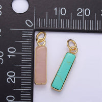14K Gold Filled Rose Quartz, Turquoise, Shell Pearl Rectangular Tube Bezel Charm | D564: Rose Quartz