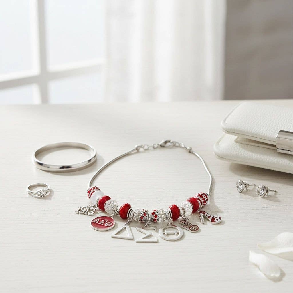 Delta Sigma Theta Sorority Snake Chain Luxe Bead and Charm Necklace