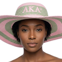 AKA Pink Raffia Embroidered Floppy Beach Sun Hat