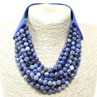 FAUX LEATHER REALSTONE LAYERED BEAD CHUNKY NECKLACE: TG