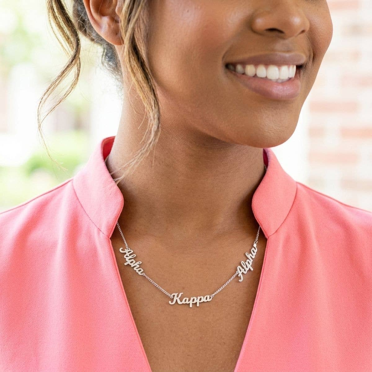 Alpha Kappa Alpha Silver Script Chain Necklace: Silver / Rhodium / 17 + 2 inches