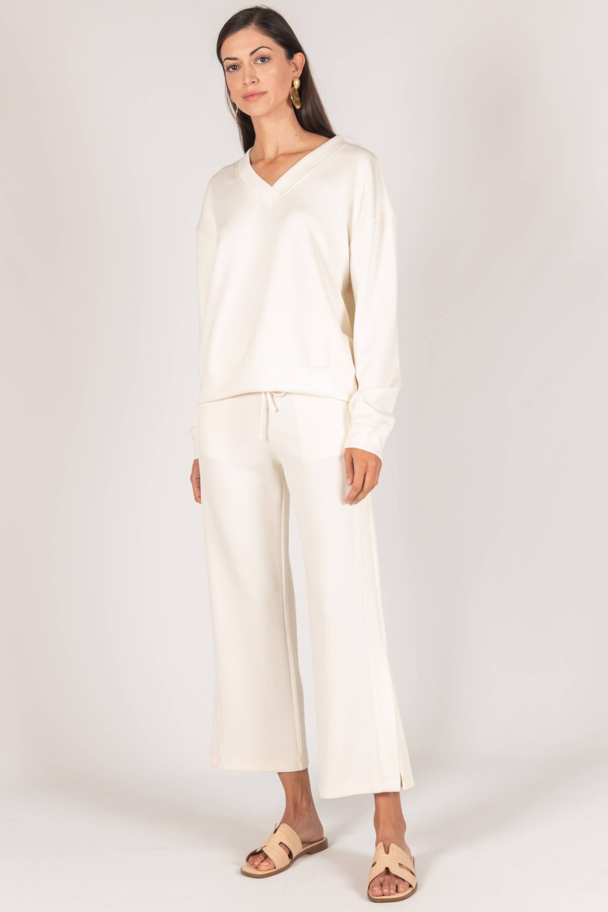 P. CILL Butter Modal Side Binding Wide Leg Pants: Black