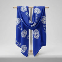 ZPB Long Blue and White Shield Rectangle Scarf: Color: Blue / Plating: Multi Tone / Size: 64 x 16 inches