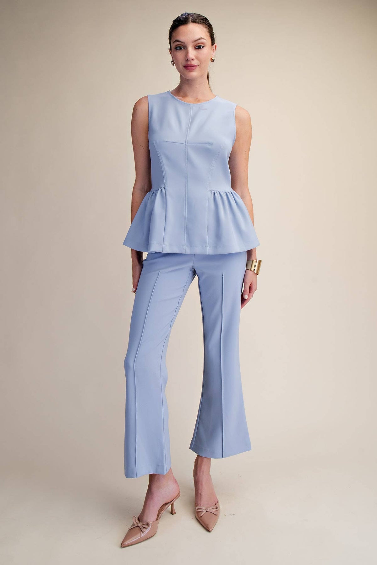 Peplum Top Round Neck Stitch Detail : Red / S