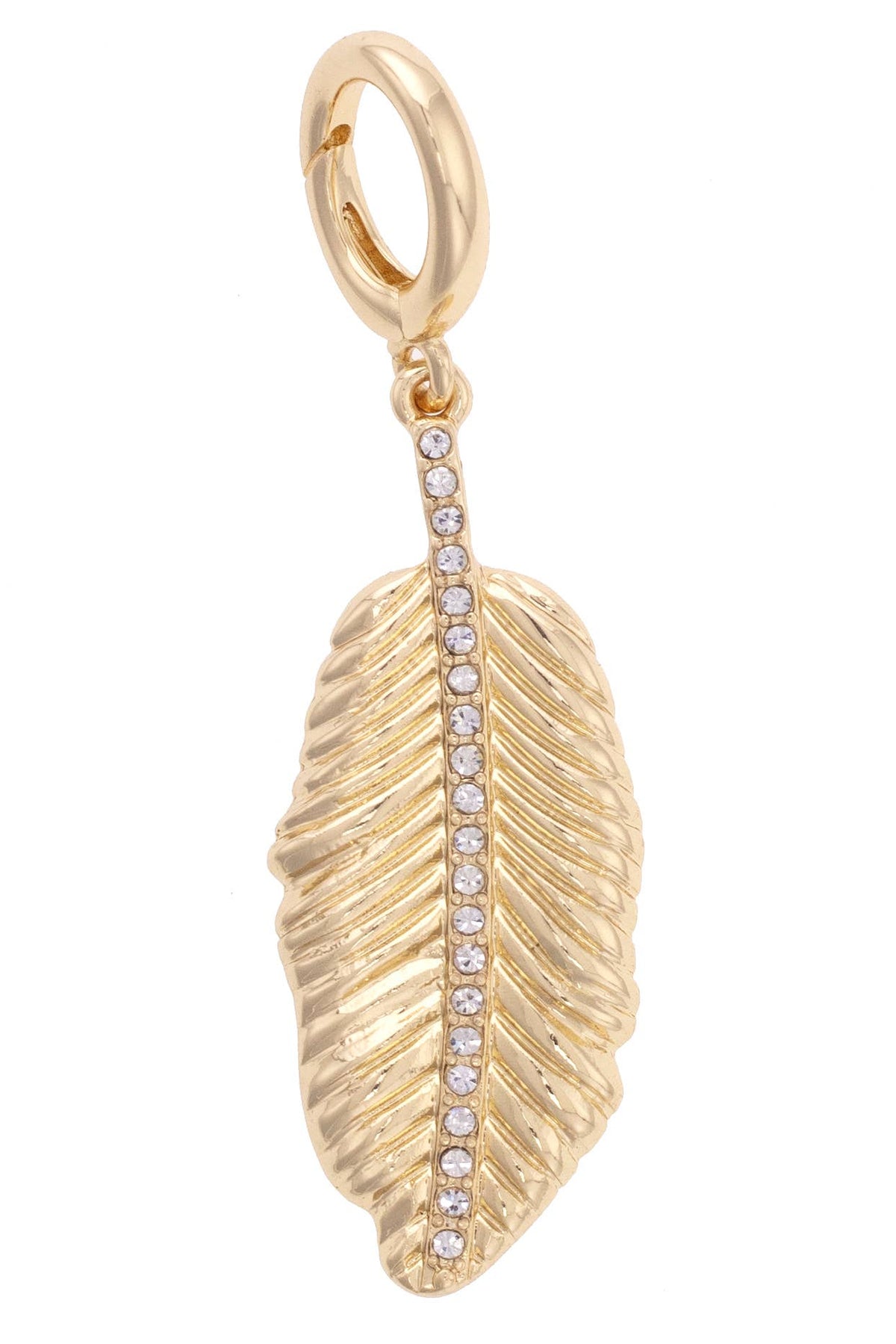 CANVAS STYLE CHARM BAR-Rhinestone Feather Pendant Charm in Shiny Gold
