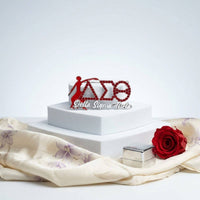 Delta Sigma Theta Red Fortitude Rhinestone Brooch: Red and White / Rhodium / 1.5 x 2.75 inches