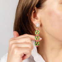 Linked Holly Enamel Drop Earrings in Green & Fuchsia