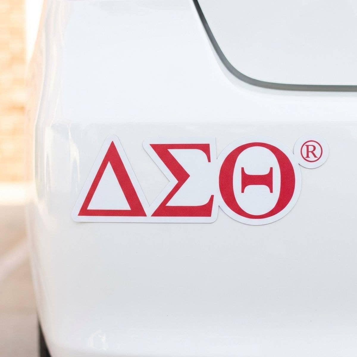 Delta Sigma Theta Greek Letter Car Bumper Magnet: Red and White / Multi Tone / 2.55 x 7.75 inches