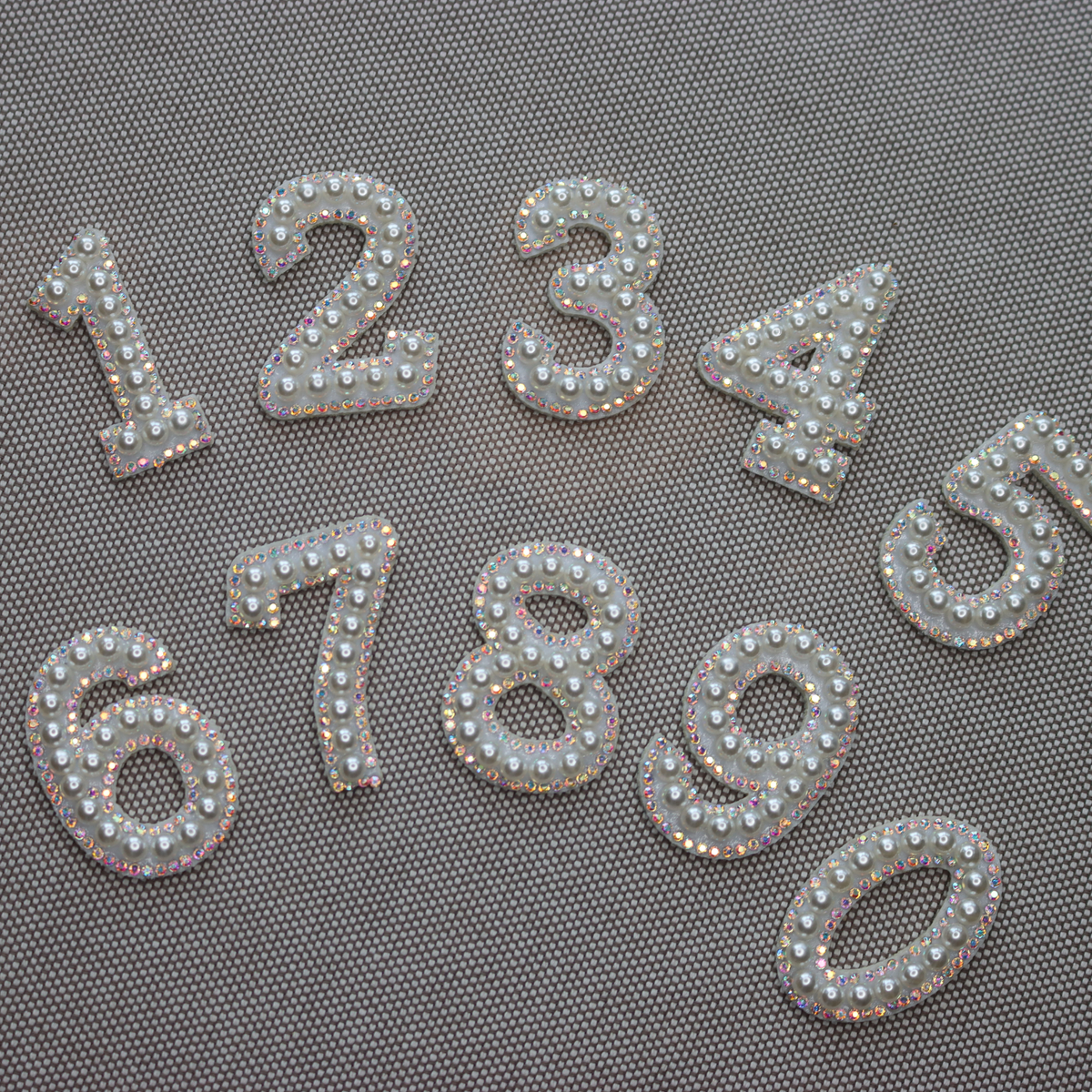 0-9 Number Set Pearl Rhinestone Patches for DIY Project: Pearl / 0 to 9 set
