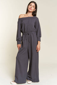 Melinda One Shoulder Terry Jumpsuit Dark Gray or Lime