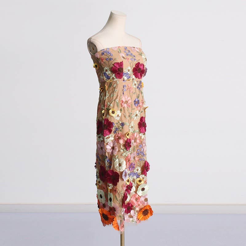 Lucy Floral Embroidered Slim Tube Dress