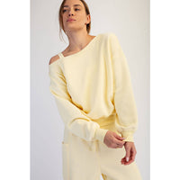 FRENCH TERRY FLEECE OFF SHOULDER TOP: Peach Pink / S-M-L(2-2-2)