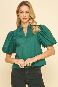 BUBBLE SLEEVE BLOUSE TOP - 5707TB: FAIRY RED / S