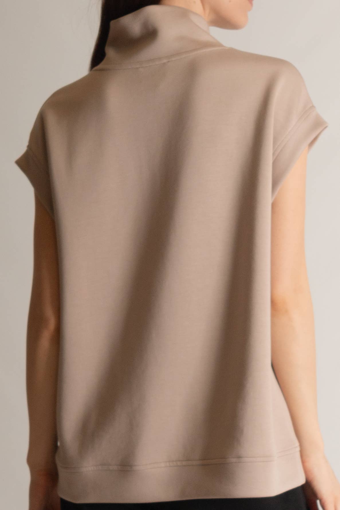 P. CILL Butter Modal Mock Neck Capped Sleeve Top: Black, Taupe  or Navy
