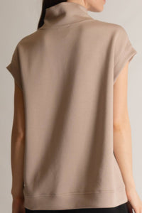 P. CILL Butter Modal Mock Neck Capped Sleeve Top: Black, Taupe  or Navy