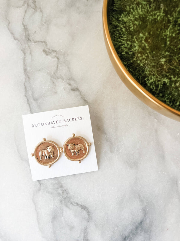 Georgia UGA Bulldog vintage gold signet coin Earrings 