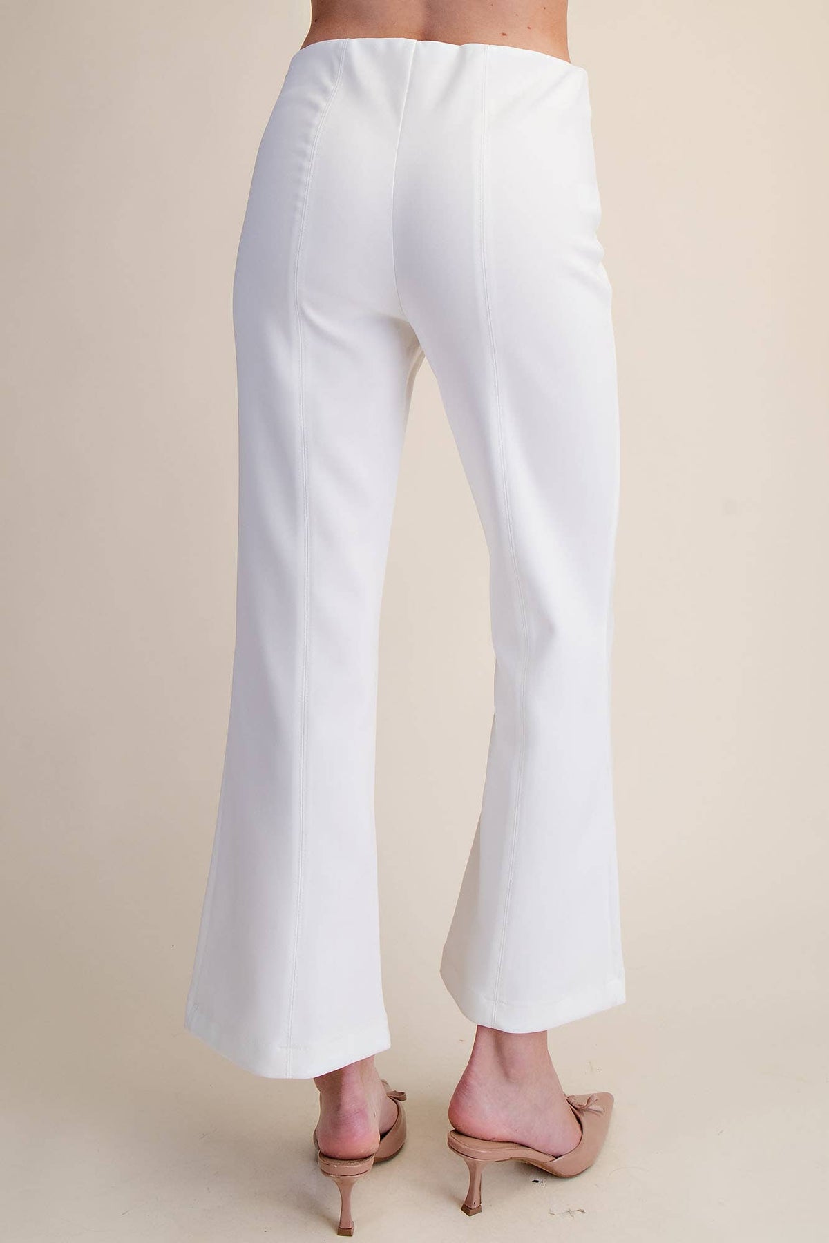 High Waist Stitch Pleats Flare Crop Stretchy Pants: Red / S
