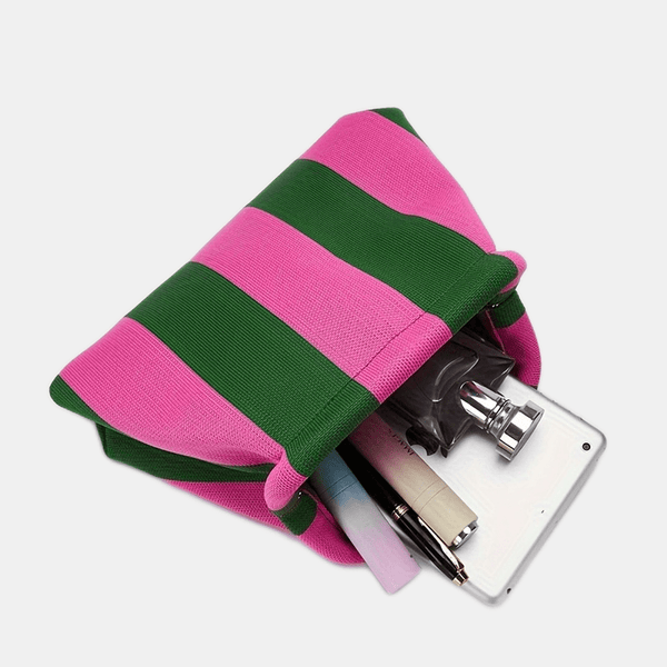 Compact Urban Chic Stripe Design Clutch Bag Makeup Pouch