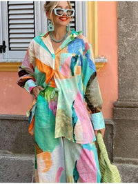 Fashion printed shirt, loose long-sleeved suit: MULTICOLOR / (L) 1