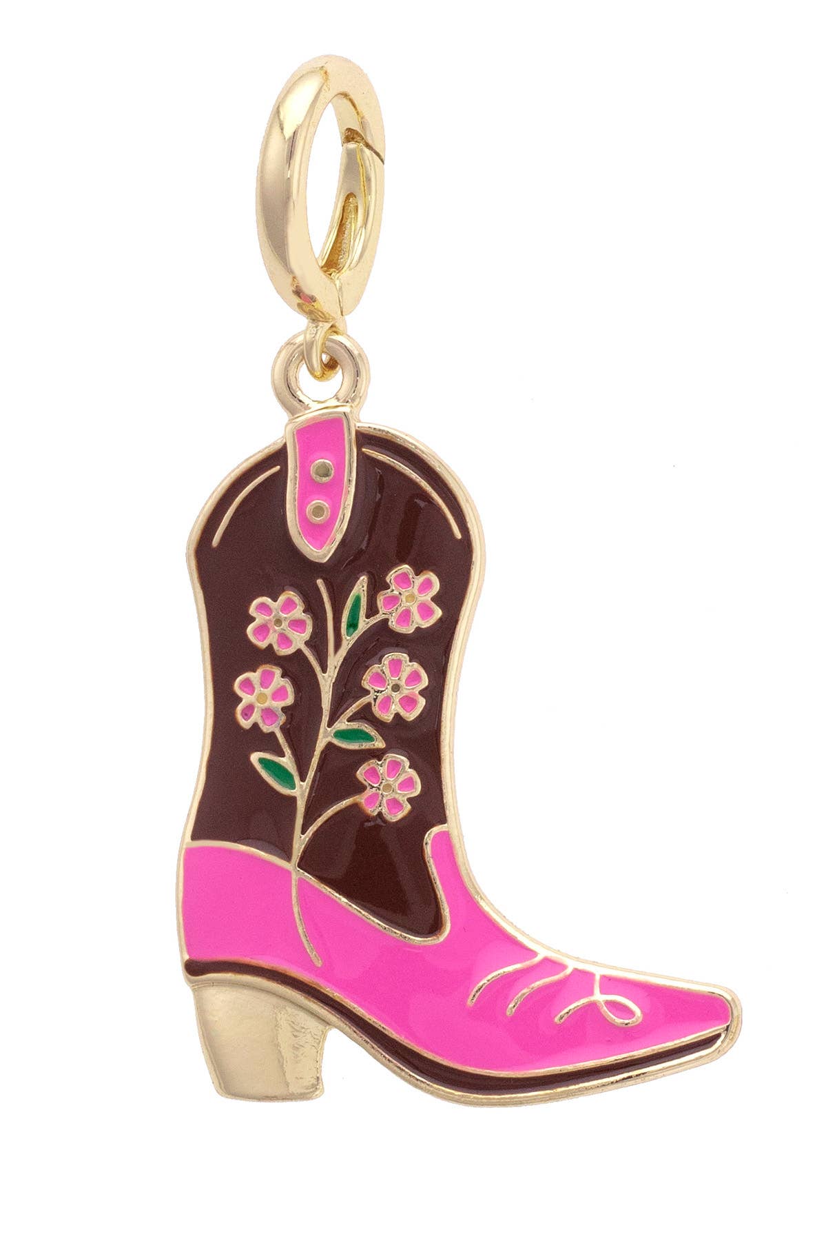 Cowgirl Boot Enamel Pendant Charm in Pink & Brown