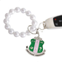 AKA White Pearl Shield Keychain 7 x 2 inches / White / Rhodium