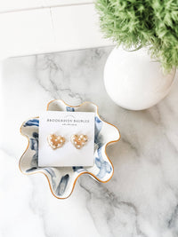 Gold Pearl Heart Statement Studs - Valentine's Xoxo