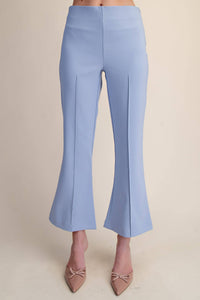 High Waist Stitch Pleats Flare Crop Stretchy Pants: Pink / M