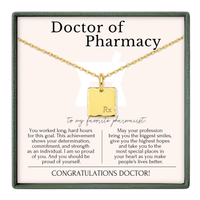 Pharmacist Graduation - Pharmacy Rx Charm Necklace: 14k Gold Vermeil / Necklace is 18” long with an adjustable ring of 16” Rx pendant measures 0.45" in width and 0.45" in height. / Minimalist