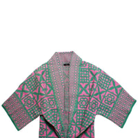 AKA Sorority Tile Print Knit Pink Green Cardigan: Pink and Green / Multi Tone / 29.5 x 28.7 inches
