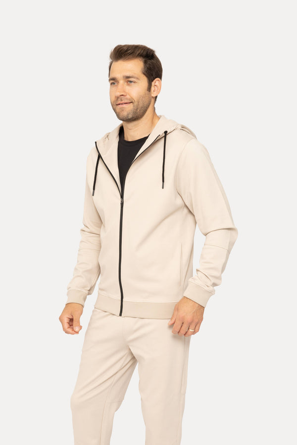 Derrick Sleek Knit Zip Up Performance Hoodie: LIGHT GREY