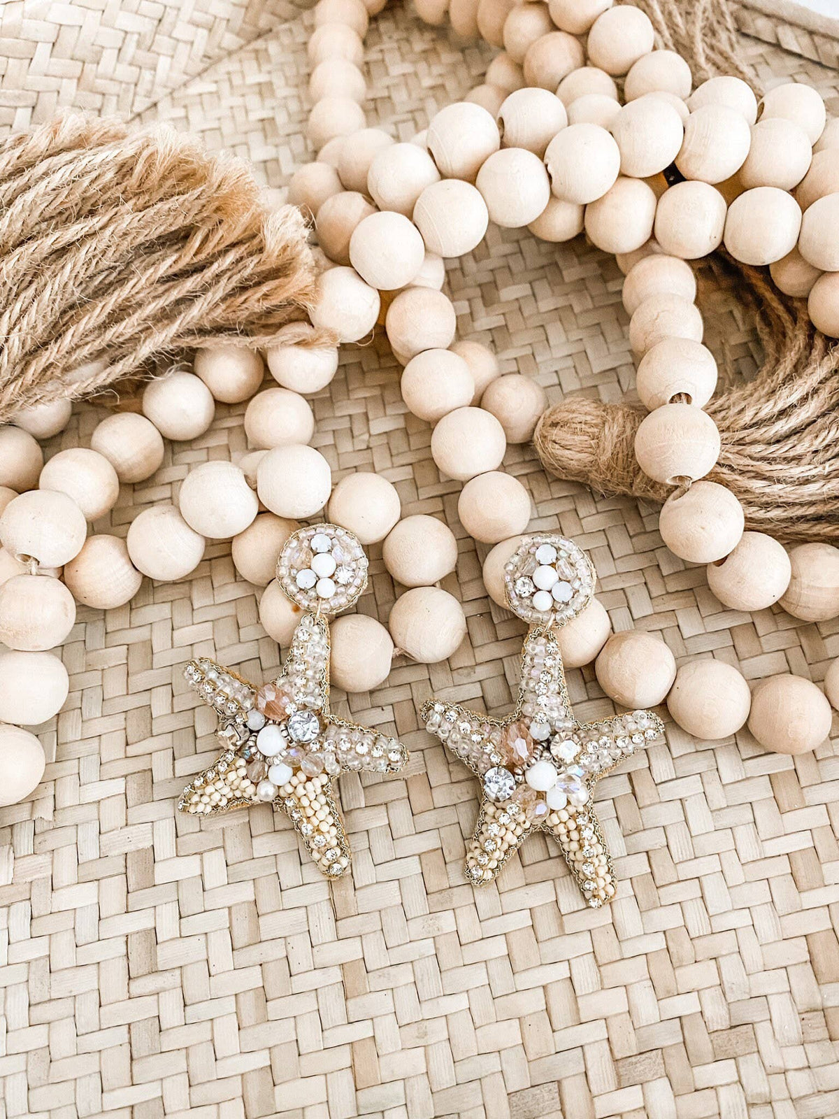 Gold Starfish Crystal Beaded Statement Earrings