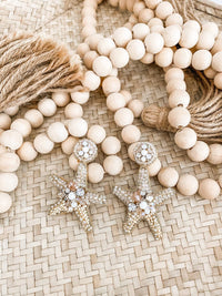 Gold Starfish Crystal Beaded Statement Earrings