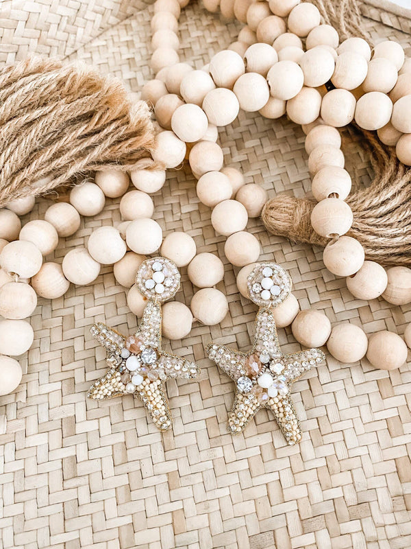 Gold Starfish Crystal Beaded Statement Earrings