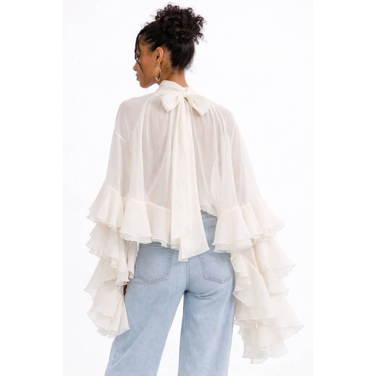 Cami Chiffon Tiered Loose Long Sleeve Sheer Blouse Top