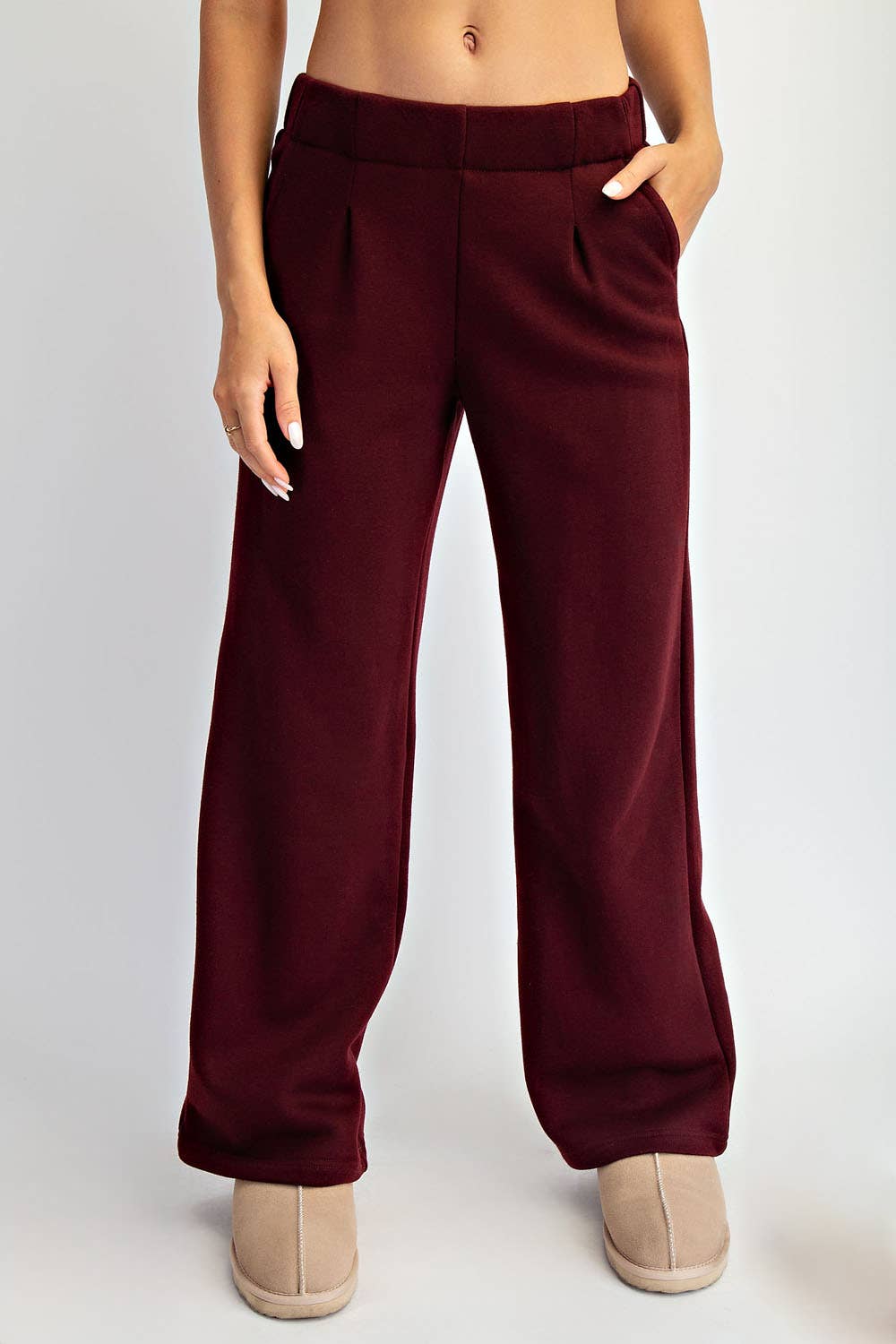 FLEECE PLEATED TROUSER: True Red / S-M-L(2-2-2)