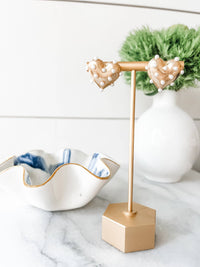 Gold Pearl Heart Statement Studs - Valentine's Xoxo