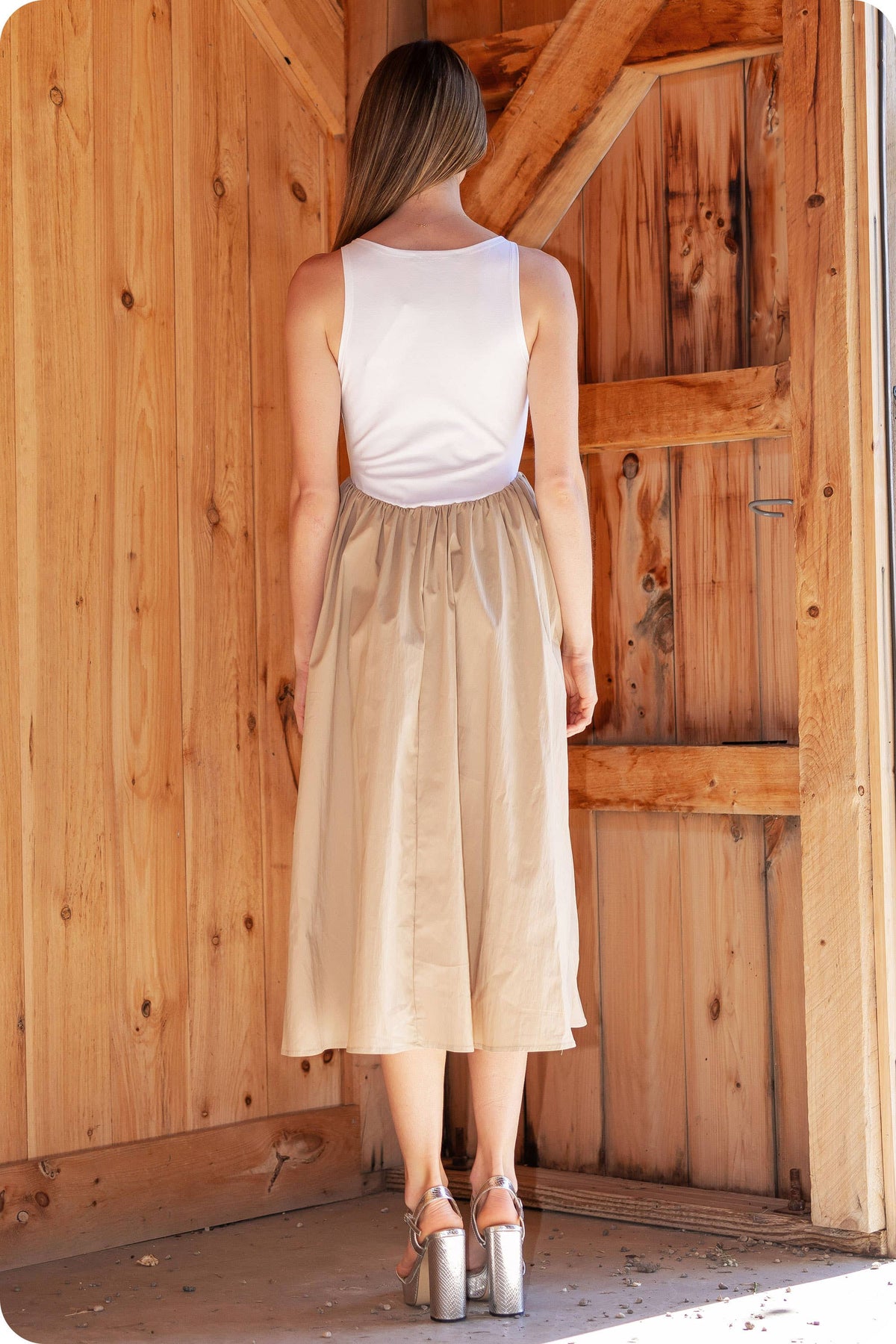 Carmen Knit Contrast Poplin Long Dress