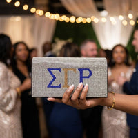 SGRHO Blue Gold Rhinestone Flap Snap Clutch Bag