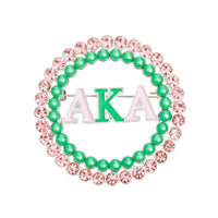 Brooch Pink Green AKA Round Pin for Women: Pink and Green / Rhodium / 2 inches