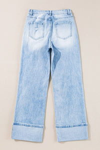 Brittany Light Wash Distressed Flare Jeans: Beau Blue