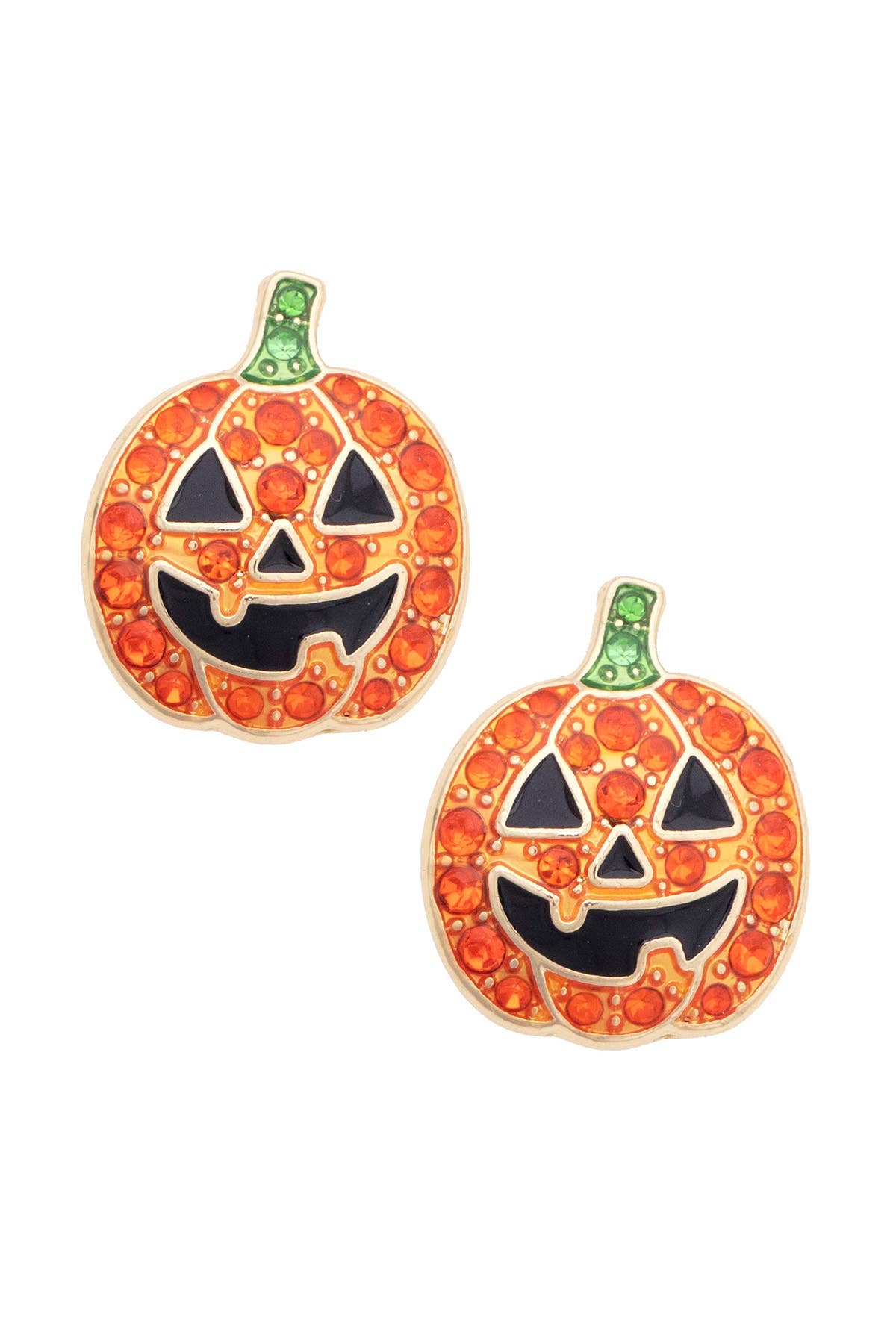 Happy Pave Pumpkin Stud Earrings in Orange