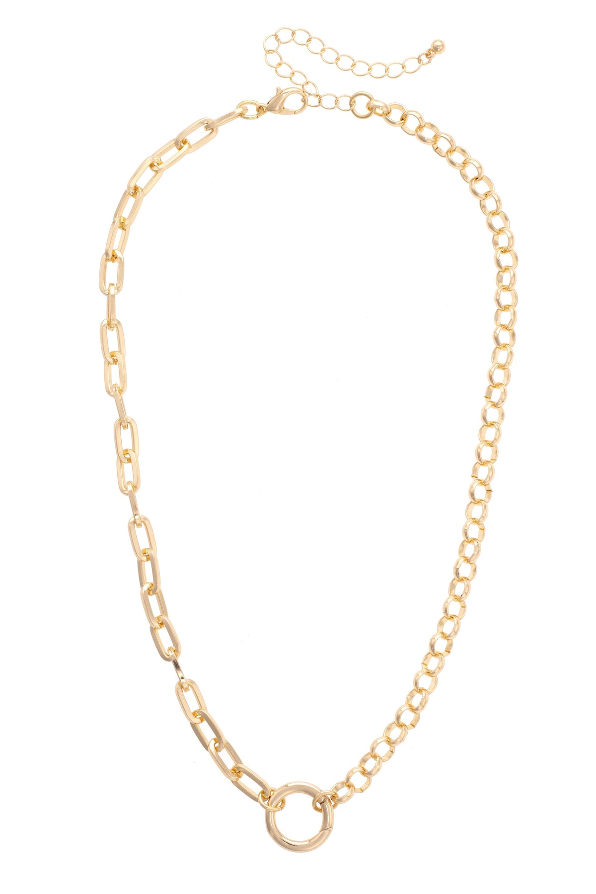 Canvas Style Charm Bar-Essex Half & Half Linked Necklace in Shiny Gold