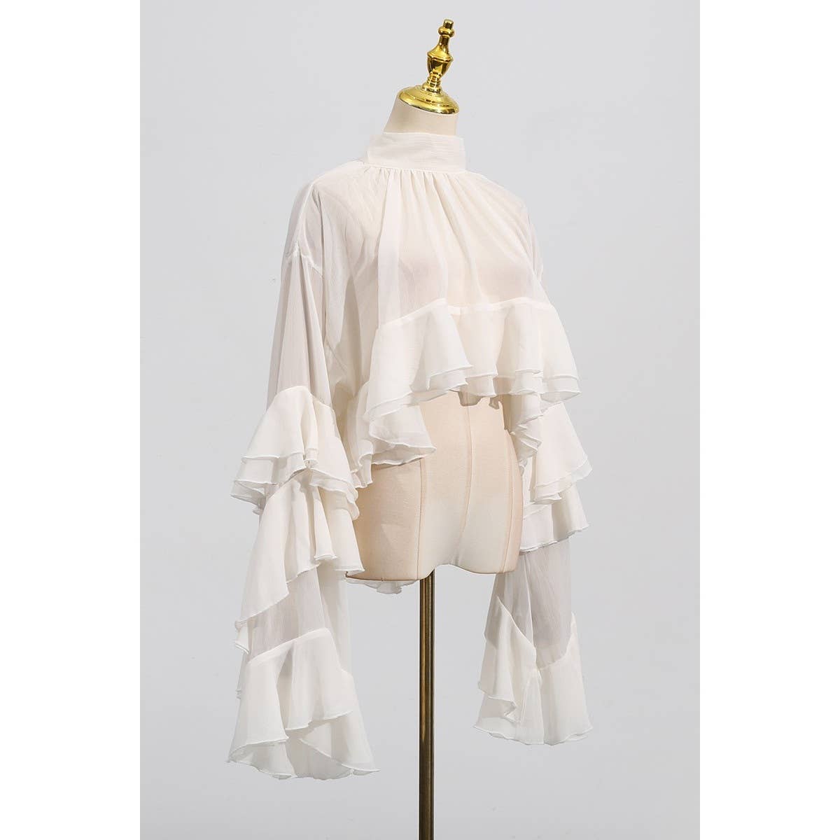 Cami Chiffon Tiered Loose Long Sleeve Sheer Blouse Top