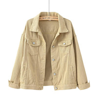 Solid color slim cropped denim jacket casual jacket: White / (S) 1