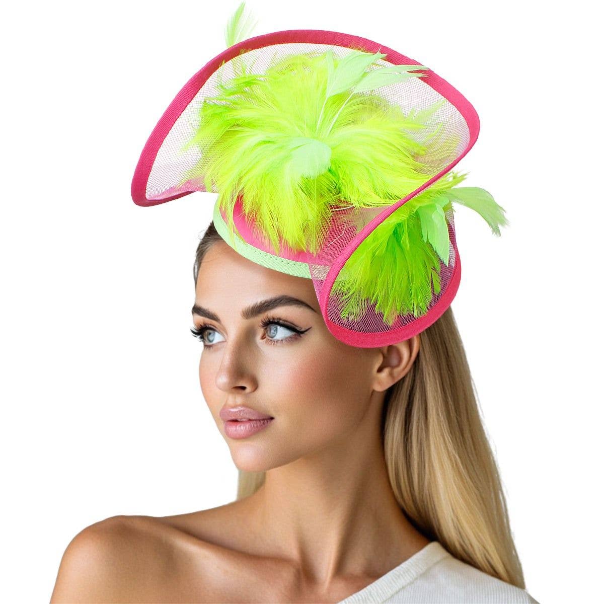 AKA Sorority Pink Green Folded Feather Fascinator: Pink and Green / Multi Tone / -