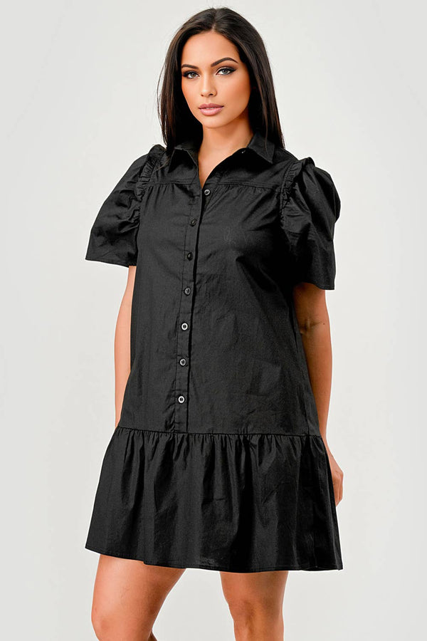 Cindy Short Sleeve Collared Button Down Dress