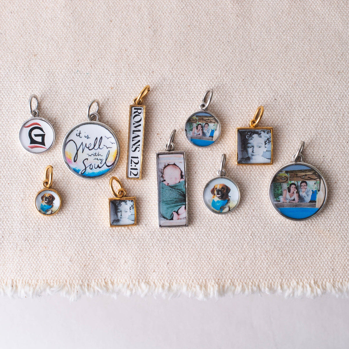 Custom Personalized Square Photo Artwork Logo Charms: Antique Gold / Small