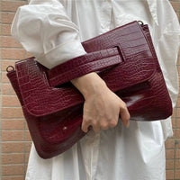 Crocodile Print Clutch With Wrist Strap: KHAKI